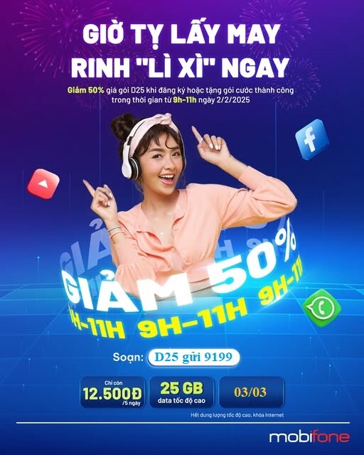MobiFone tung deal giảm 50% giá gói cước D25 ngày 03/03